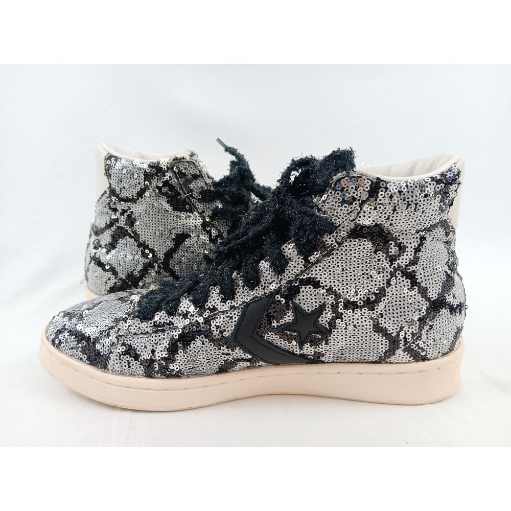 Converse Pro Leather High Top Sequin Snakequins Black Silver Sneakers Women's‎ 9 - Picture 9 of 11